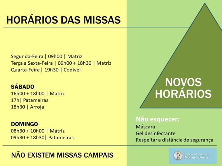 Actualização horários das missas - 1 Jul 2020